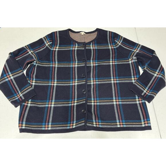Talbots Women’s 3X blue pink white plaid button up cardigan sweater 100% Cotton - Picture 7 of 7